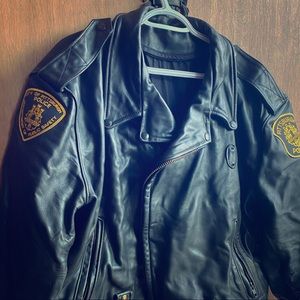 Vintage Leather Police Jacket - Large